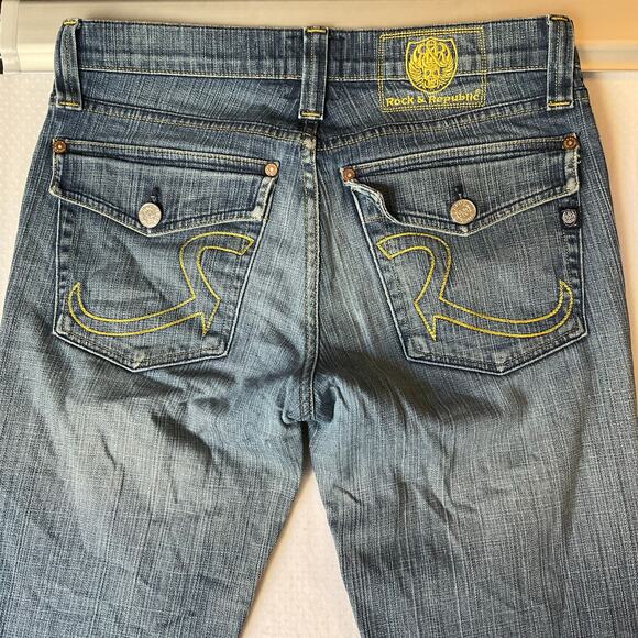 Rock & Republic Men Jeans size 32 Blue Mid Rise Stretch Slim Fit Boot Cut - Picture 11 of 12